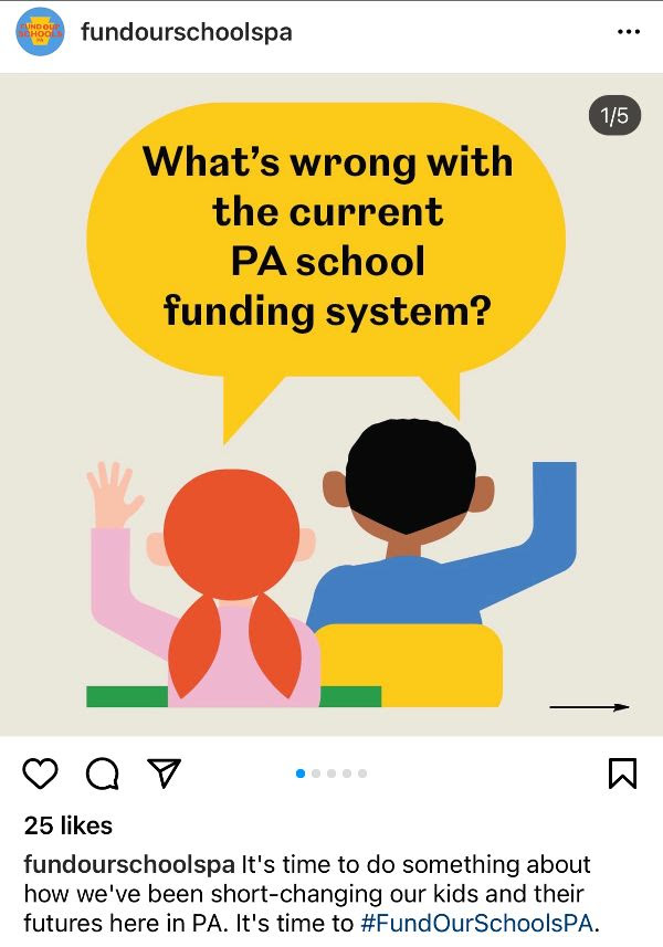 Screenshot of a Fund Our Schools PA instagram post
